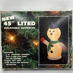 Vtg Inflatable Airblown Snowman 45 Inches Lighted Smiling Waving